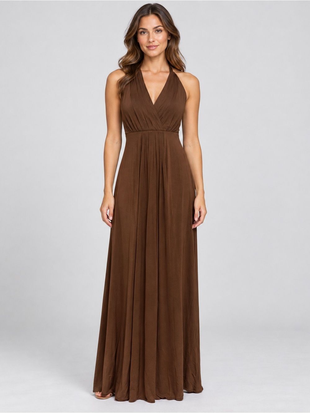 bcbg maxazria solid brown v neck tank Long maxi dress xxs